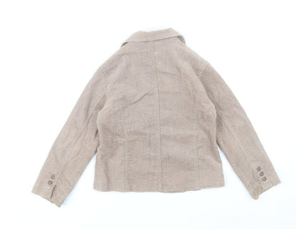 Close-up detail of mamas & papas girls’ brown herringbone cotton coat 6-7 years buttoned