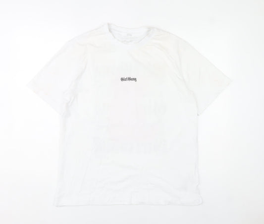 Miss Tee Women White Cotton Graphic Girl Gang T-Shirt Size M
