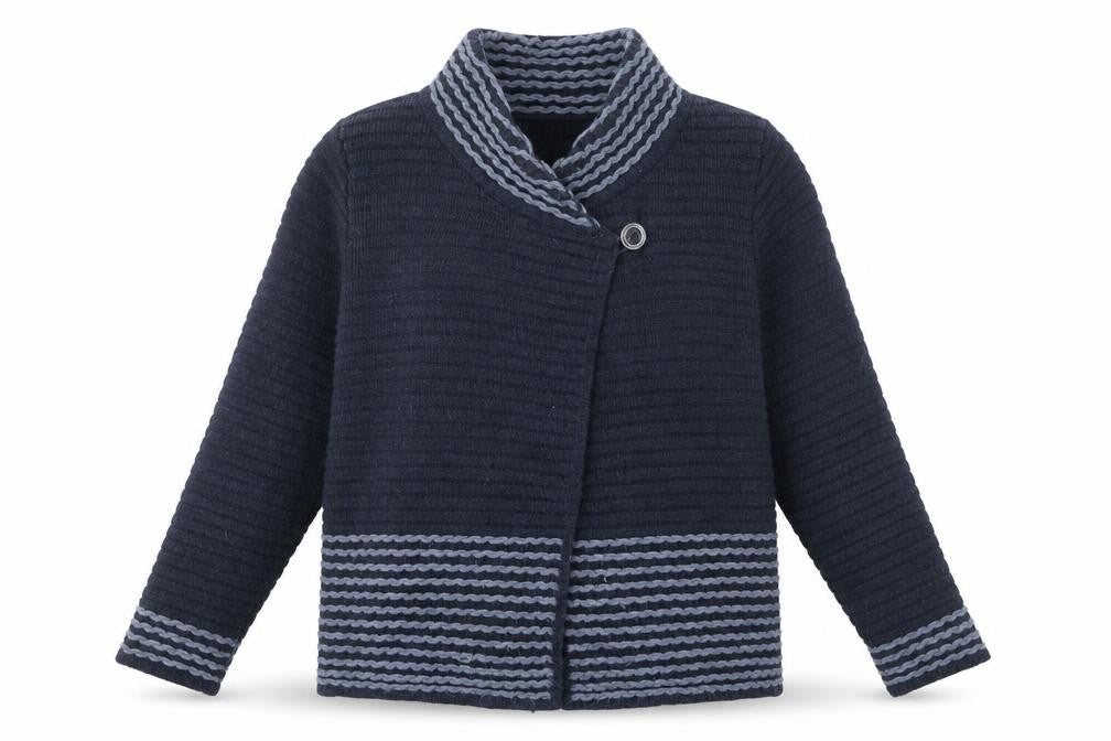 Roisin McCarthy Womens Blue Striped Cardigan M Wool Blend Knit