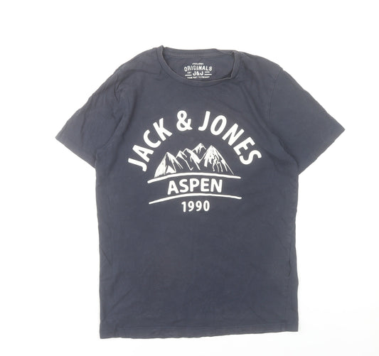 Jack & Jones Men's Blue Graphic Print T-Shirt Size S Crew Neck