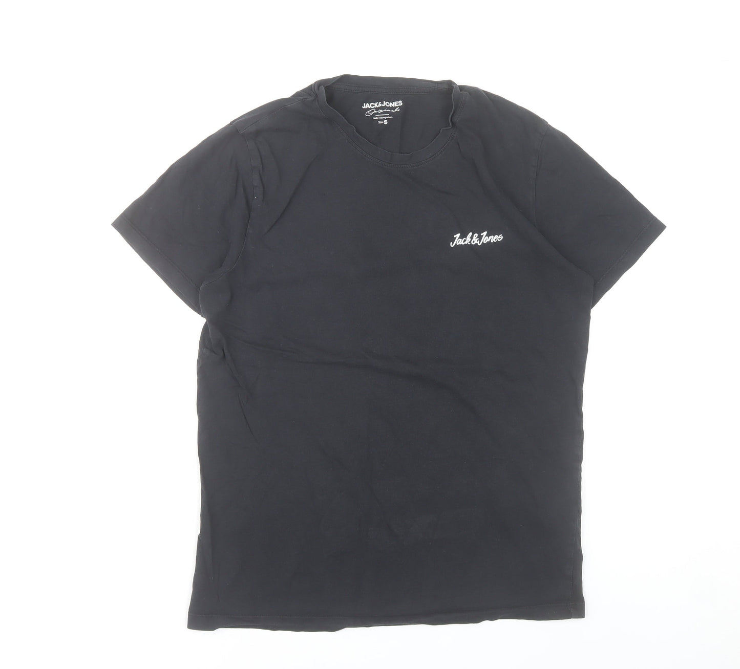 Jack & Jones Men's Black Small Crew Neck Cotton T-Shirt