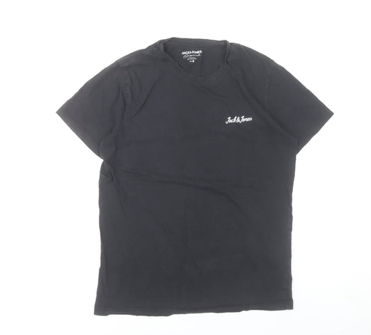 Jack & Jones Men's Black Small Crew Neck Cotton T-Shirt