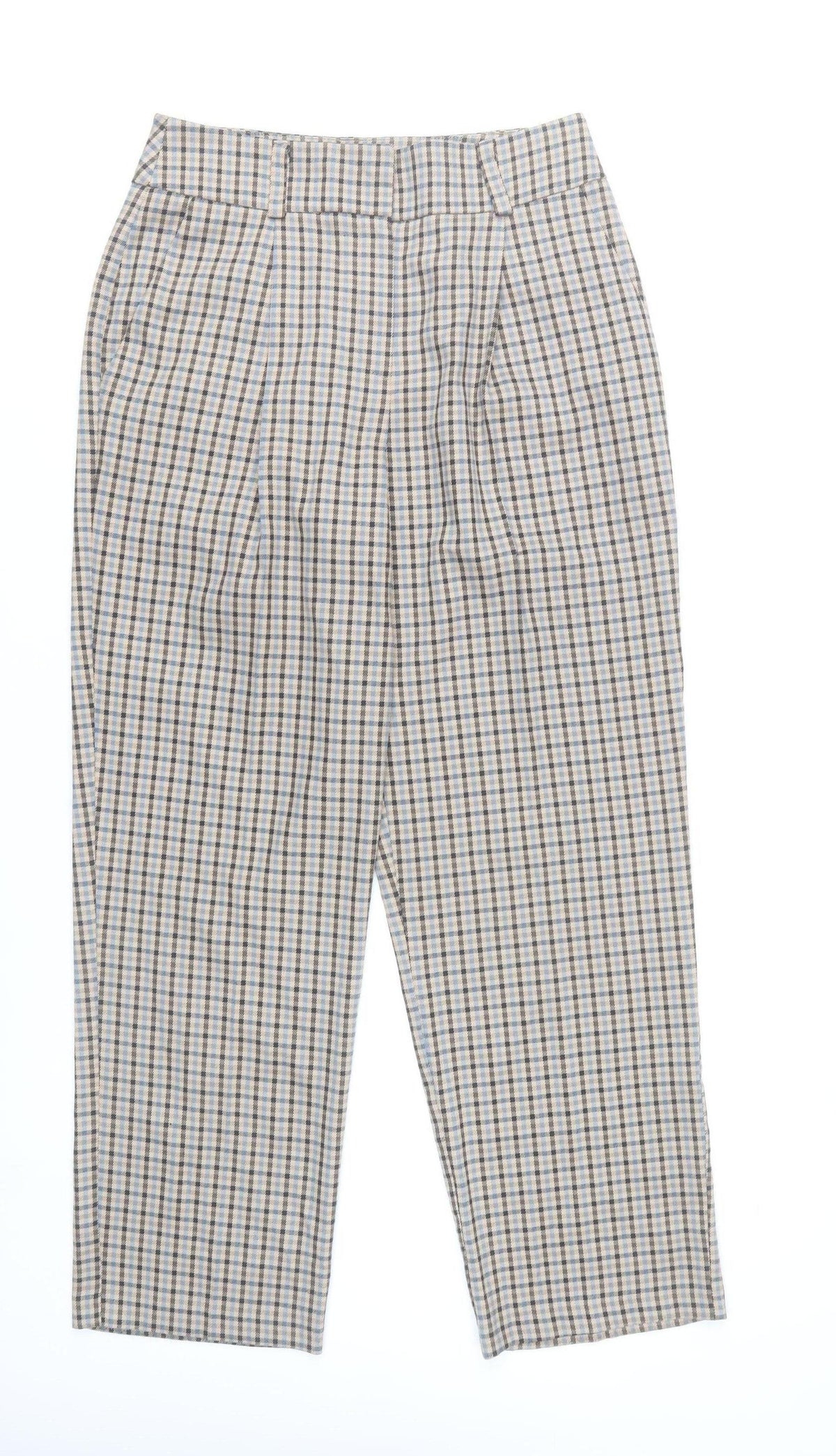 Primark Women’s Beige Check Pleated Chino Trousers Size 10