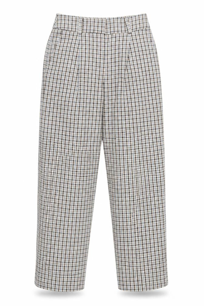 Primark Women’s Beige Check Pleated Chino Trousers Size 10