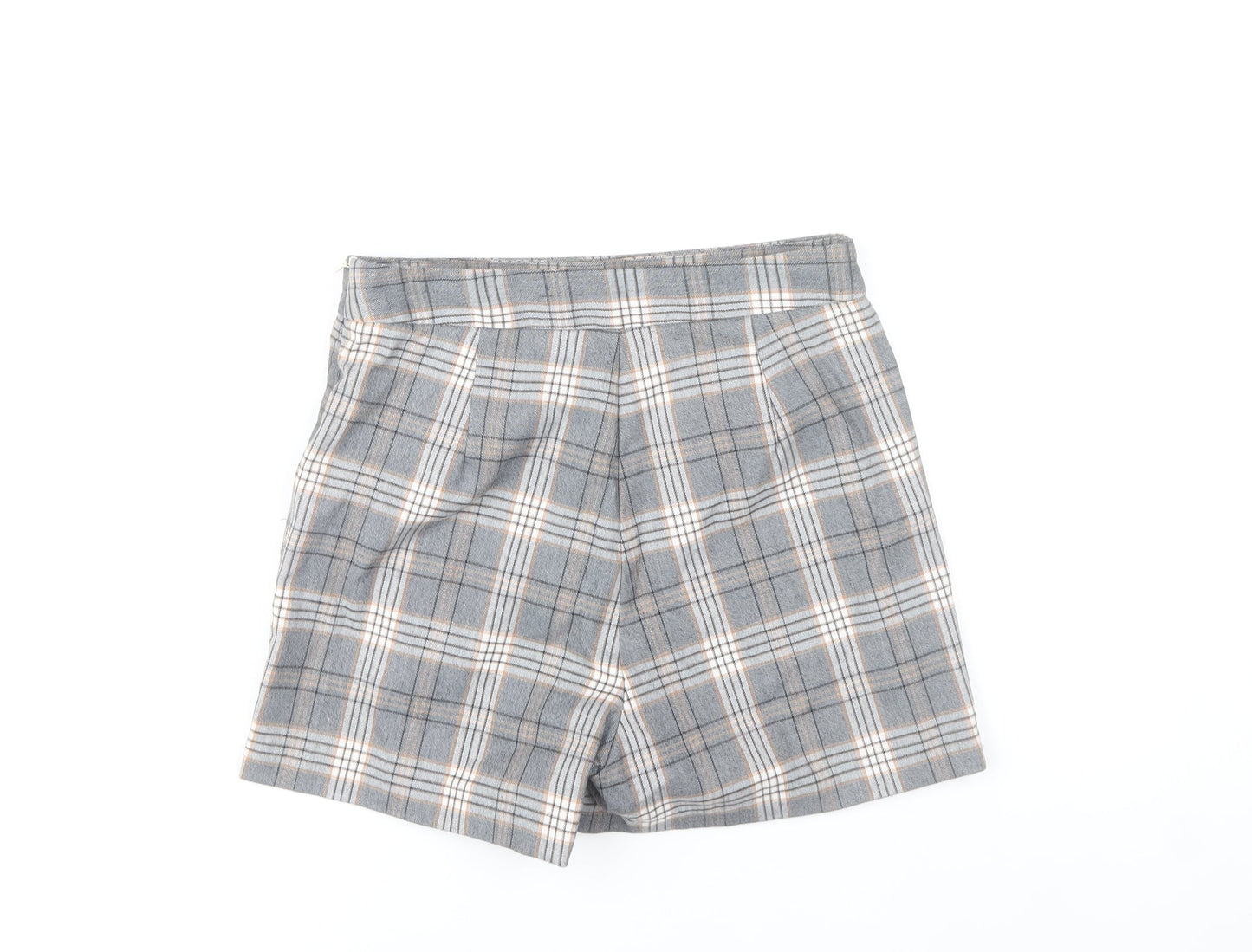 Stradivarius Women’s Grey Plaid Skort Size 8 Button Detail Short