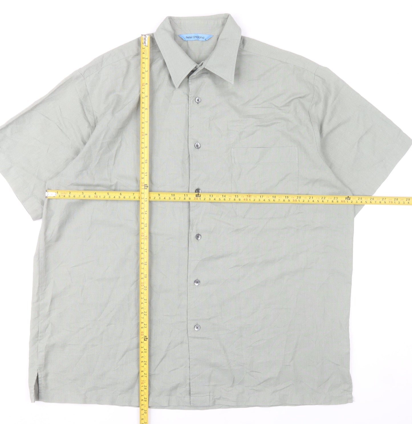 Peter England Mens Grey L Regular Fit Short Sleeve Button-Up Shirt