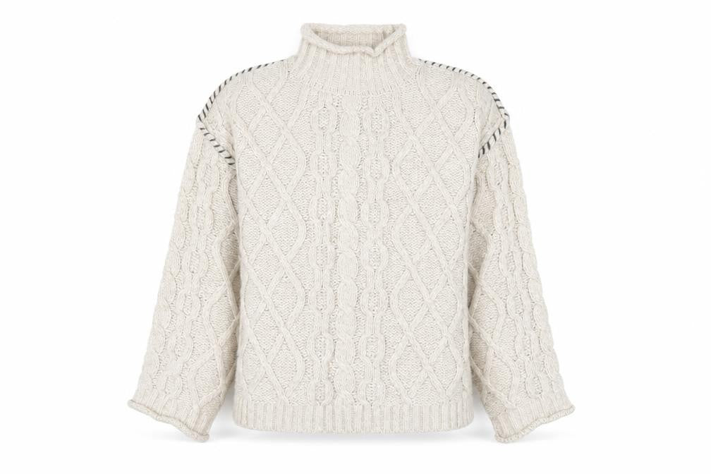 Primark Women’s Beige Cable-Knit Mock Neck Jumper Size S
