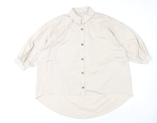 River Island Women’s Beige Button-Up Shirt M Cotton Blend