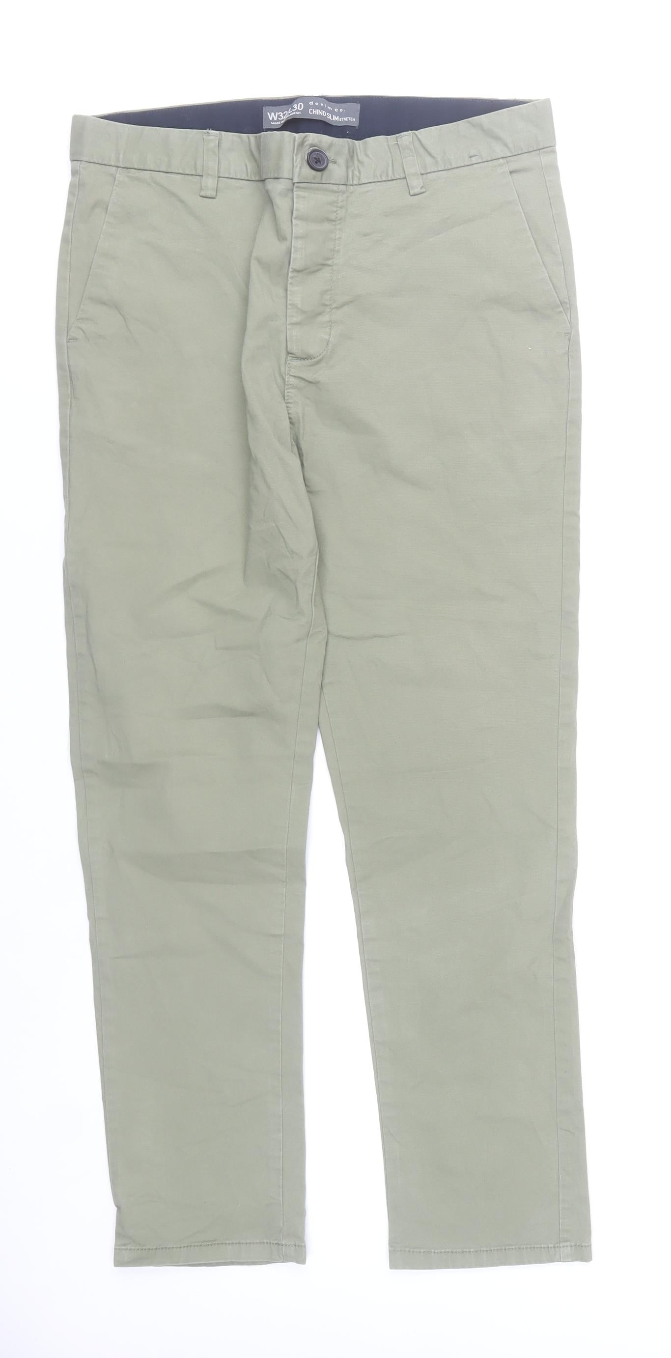 Denim Co. Men's Green Slim Fit Chino Trousers W32 L30