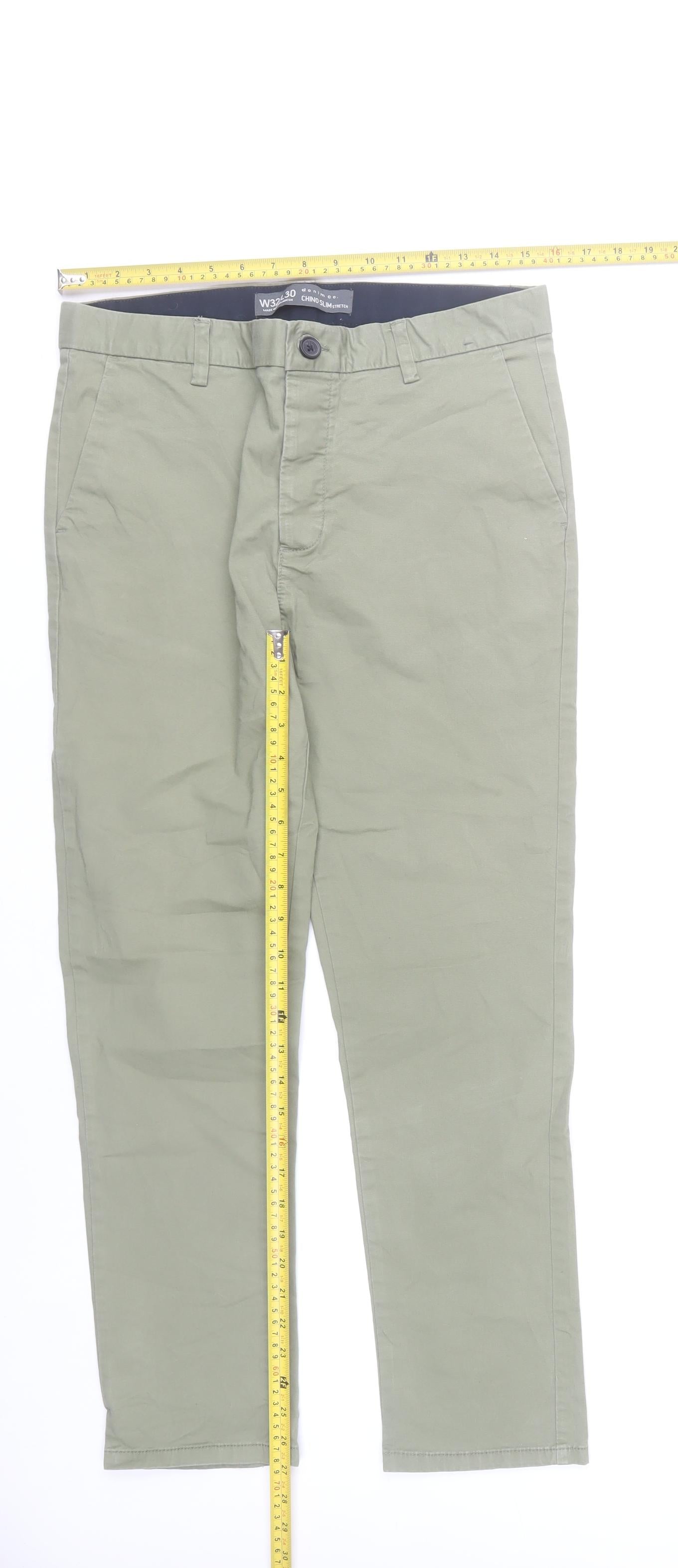 Denim Co. Men's Green Slim Fit Chino Trousers W32 L30