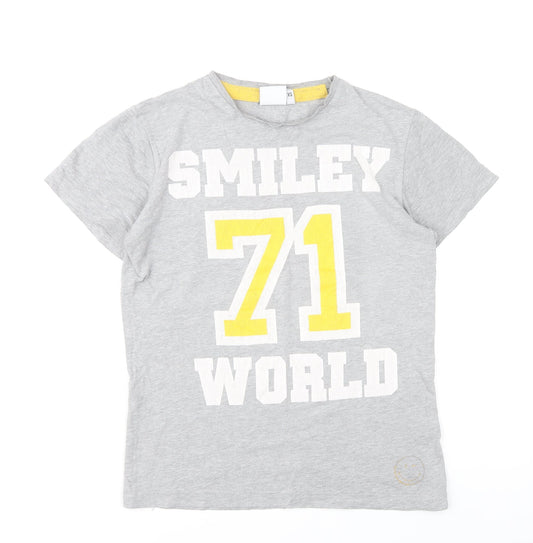 SmileyWorld Womens Grey XS Graphic T-Shirt Short Sleeve Cotton Blend
