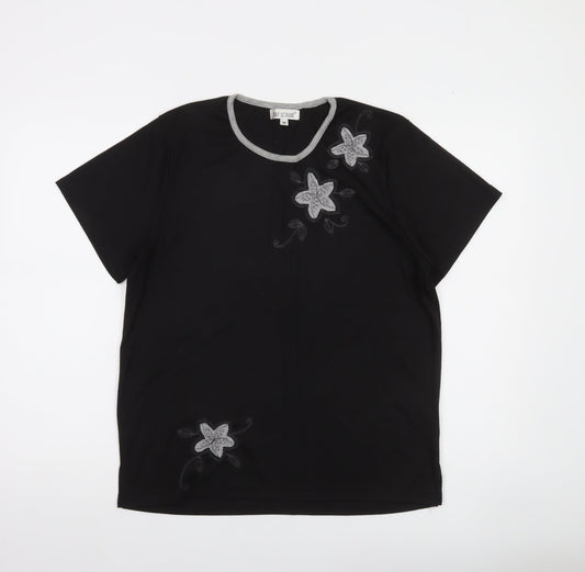 Fay Louise Women’s Black Floral Embroidered T-Shirt Size M