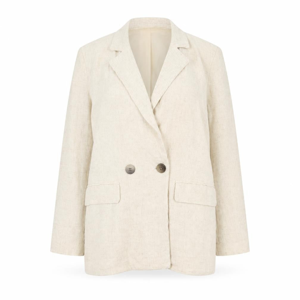 Primark Women Ivory Linen Blend Double-Breasted Blazer UK 12