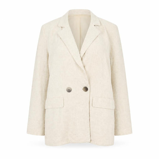Primark Women Ivory Linen Blend Double-Breasted Blazer UK 12