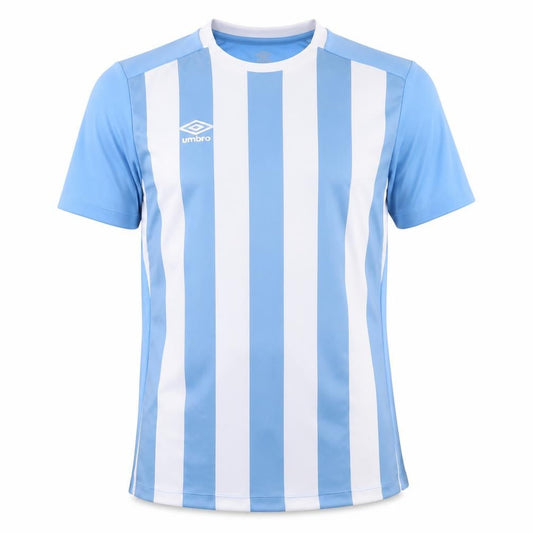 Front view of Umbro boys’ blue striped football jersey t-shirt 14 years