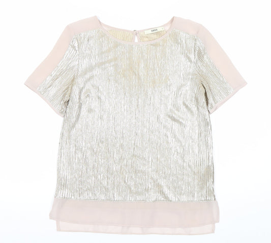 Oasis Women Silver Short Sleeve Blouse Size S Party Cocktail Top