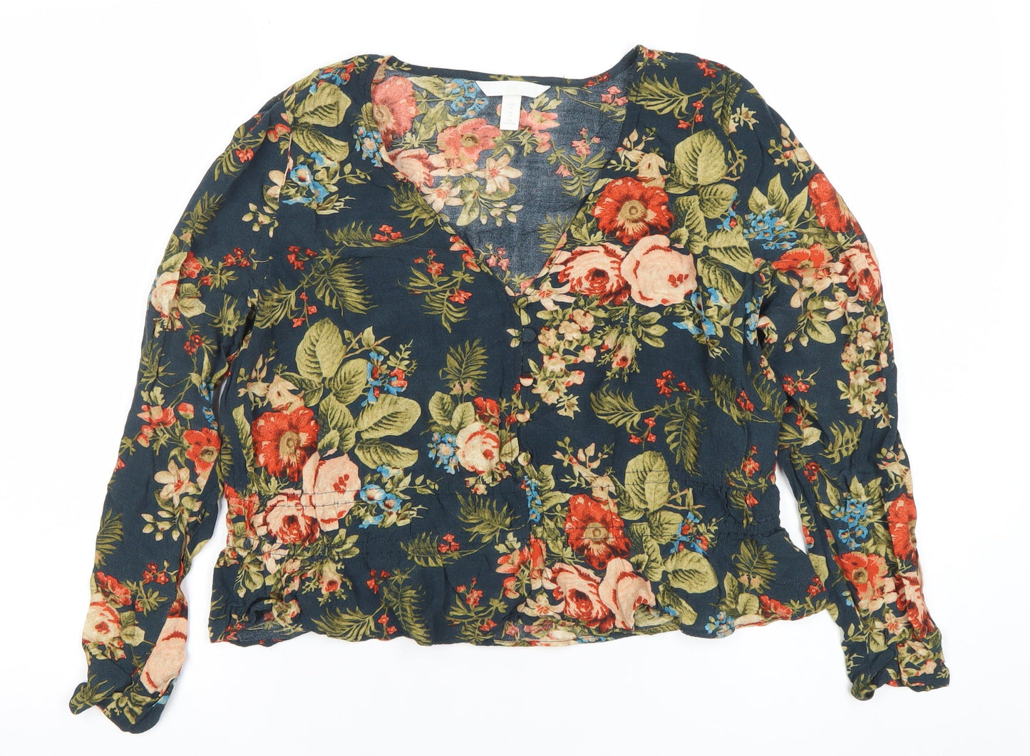 H&M Womens Multicoloured Floral Wrap Blouse UK 14 Long Sleeve