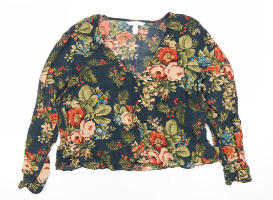 H&M Womens Multicoloured Floral Wrap Blouse UK 14 Long Sleeve