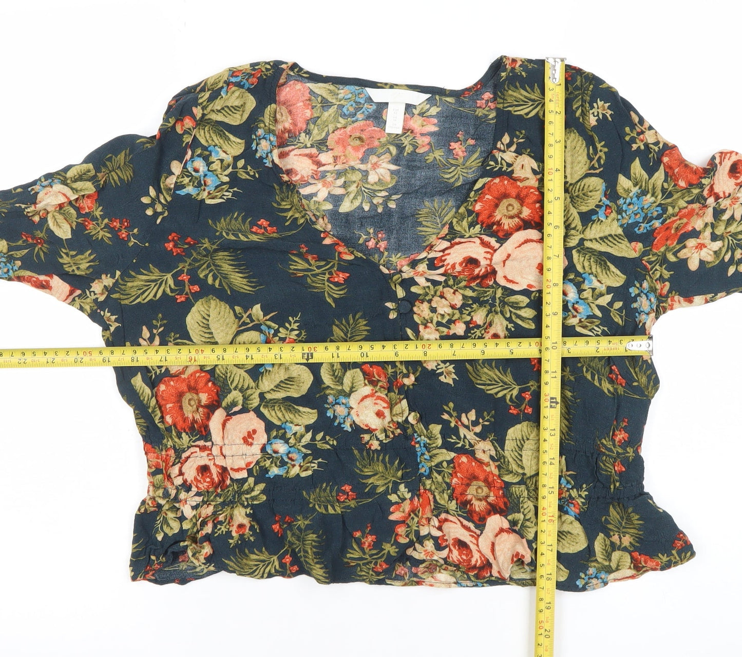 H&M Womens Multicoloured Floral Wrap Blouse UK 14 Long Sleeve