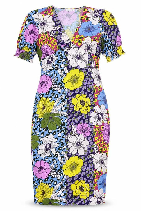 Vila Womens Multicoloured Floral Shift Midi V-Neck Dress Size 10