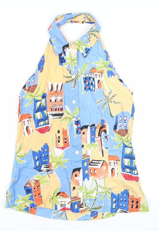 Anne Carson Womens Multicoloured Linen Halter Button-Up Top M
