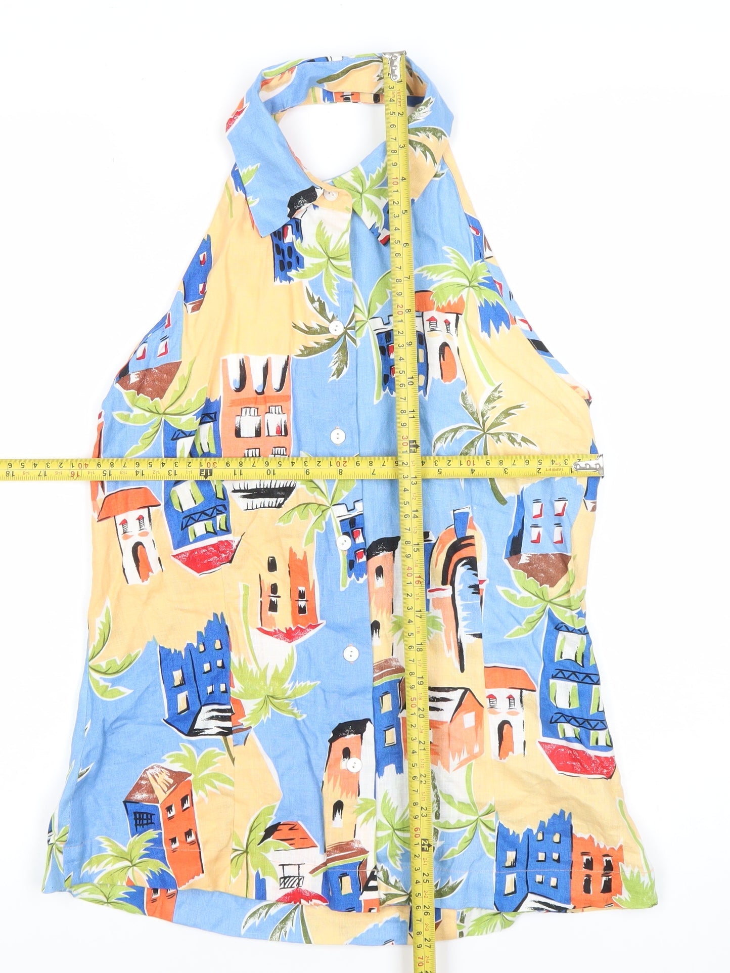 Anne Carson Womens Multicoloured Linen Halter Button-Up Top M
