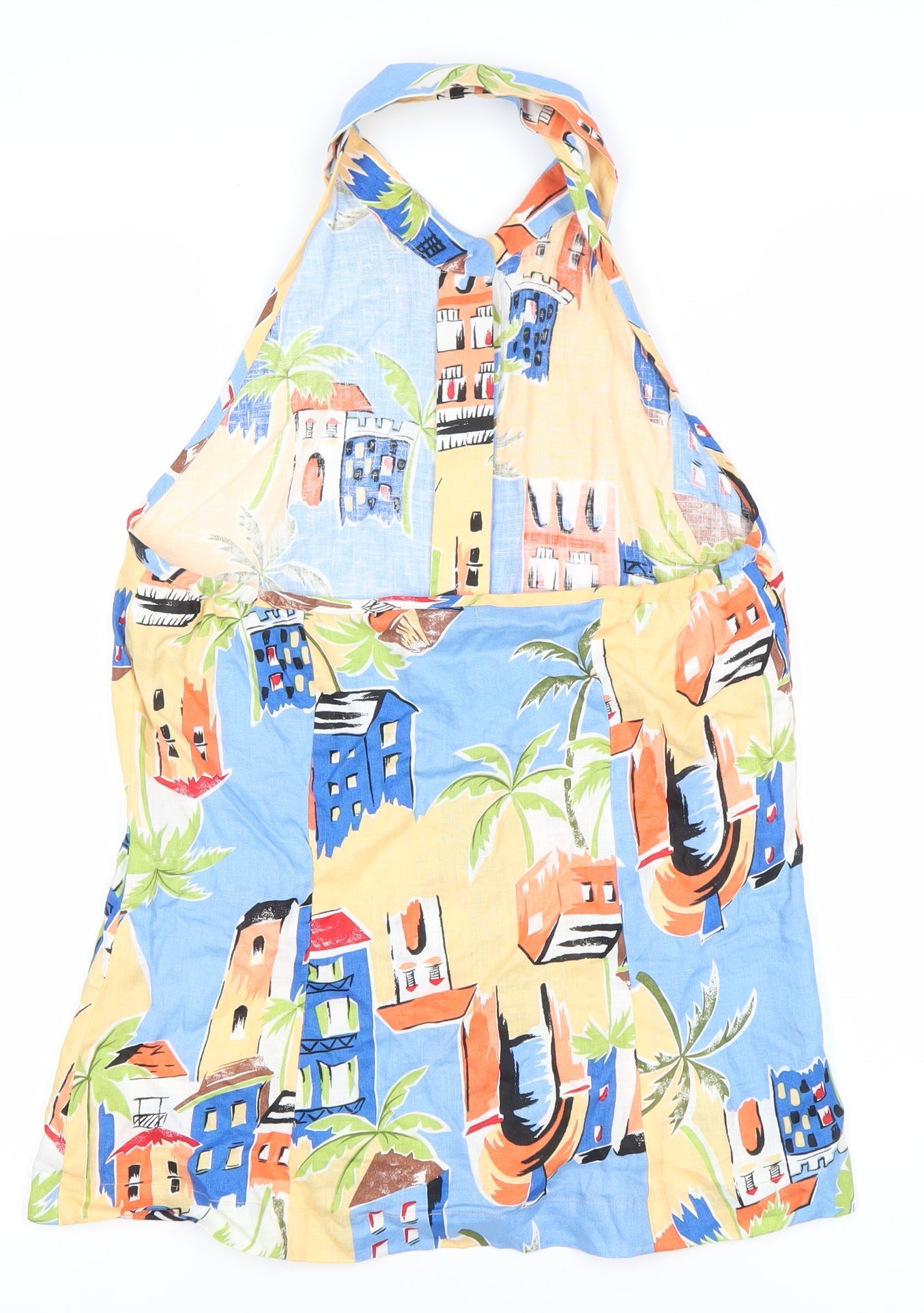 Anne Carson Womens Multicoloured Linen Halter Button-Up Top M