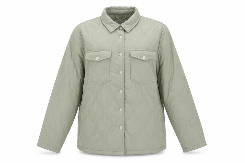 Zabaione Womens Green L Quilted Mid-Length Jacket Outdoor Casual