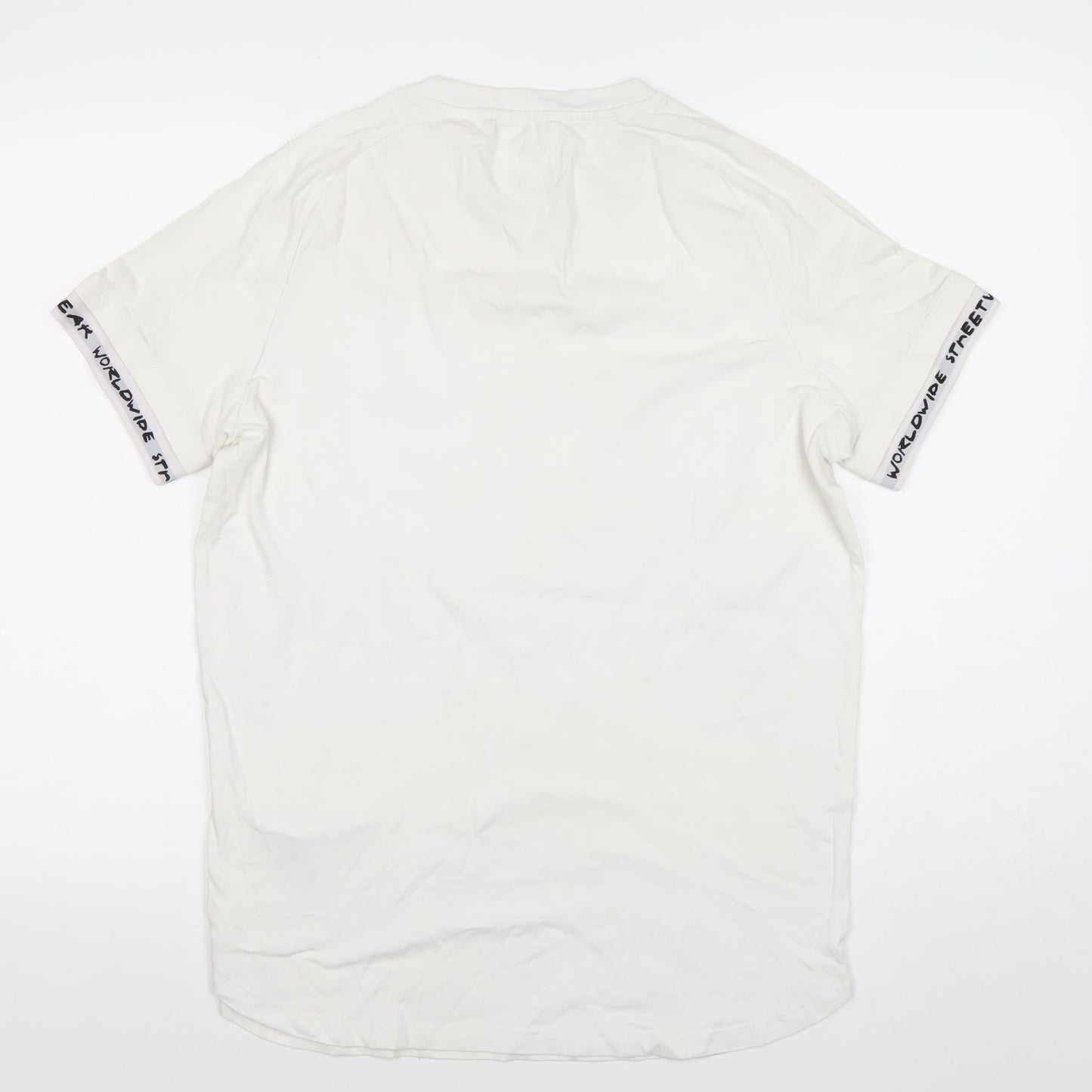 Bershka Men’s White Graphic Logo Short Sleeve T-Shirt Size M