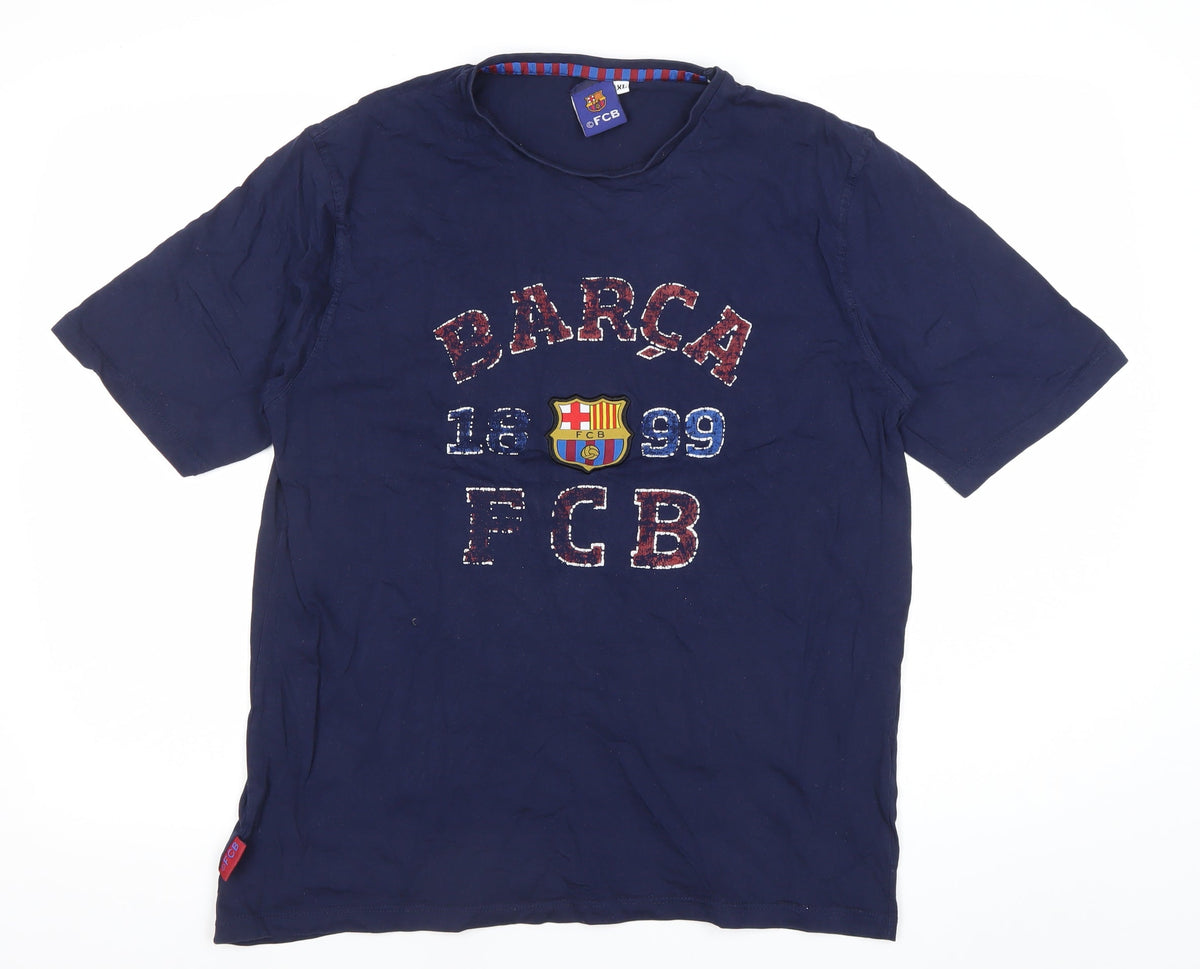FC Barcelona Men's Blue XL Graphic T-Shirt Short Sleeve
