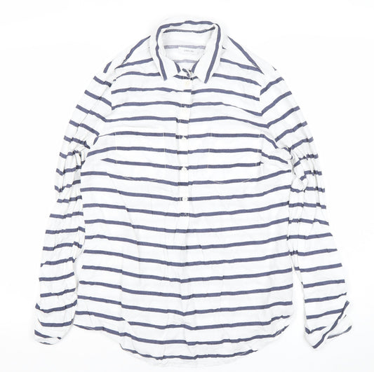 Skovde Women’s White Blue Striped Linen Viscose Button-Up Shirt S