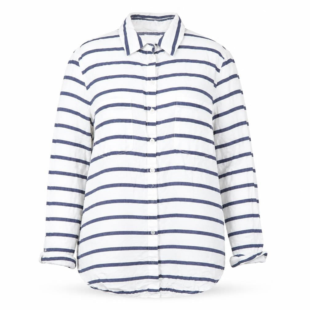 Skovde Women’s White Blue Striped Linen Viscose Button-Up Shirt S