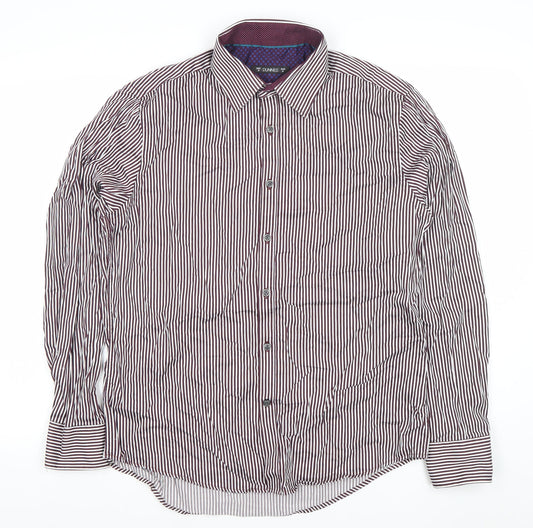 Dunnes Men’s Brown Striped Cotton Dress Shirt M Regular Long Sleeve