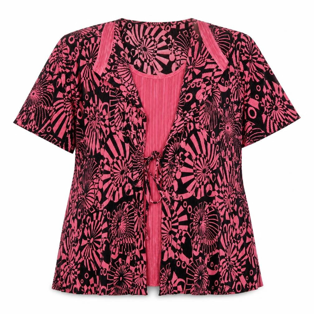 Bassini Womens Pink Black Geometric Tunic Blouse Size 16