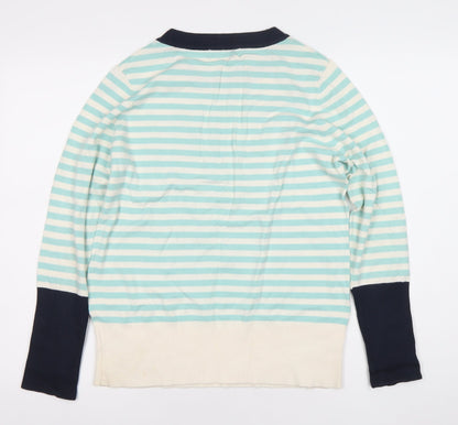 Close-up detail of Gallery women’s multicoloured stripe jumper, size M