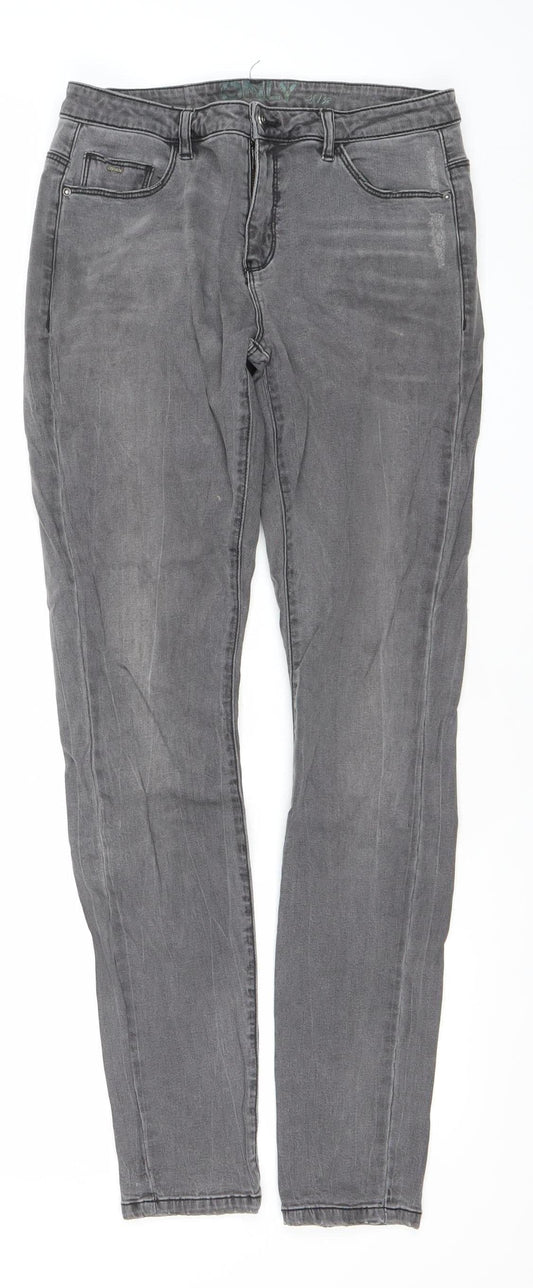 ONLY Women Grey Skinny Slim Jeans Size 12 Cotton Blend