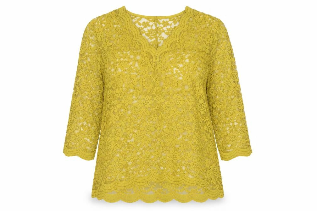 Gallery Womens Yellow Lace Tunic Blouse XL V-Neck 3/4 Sleeve