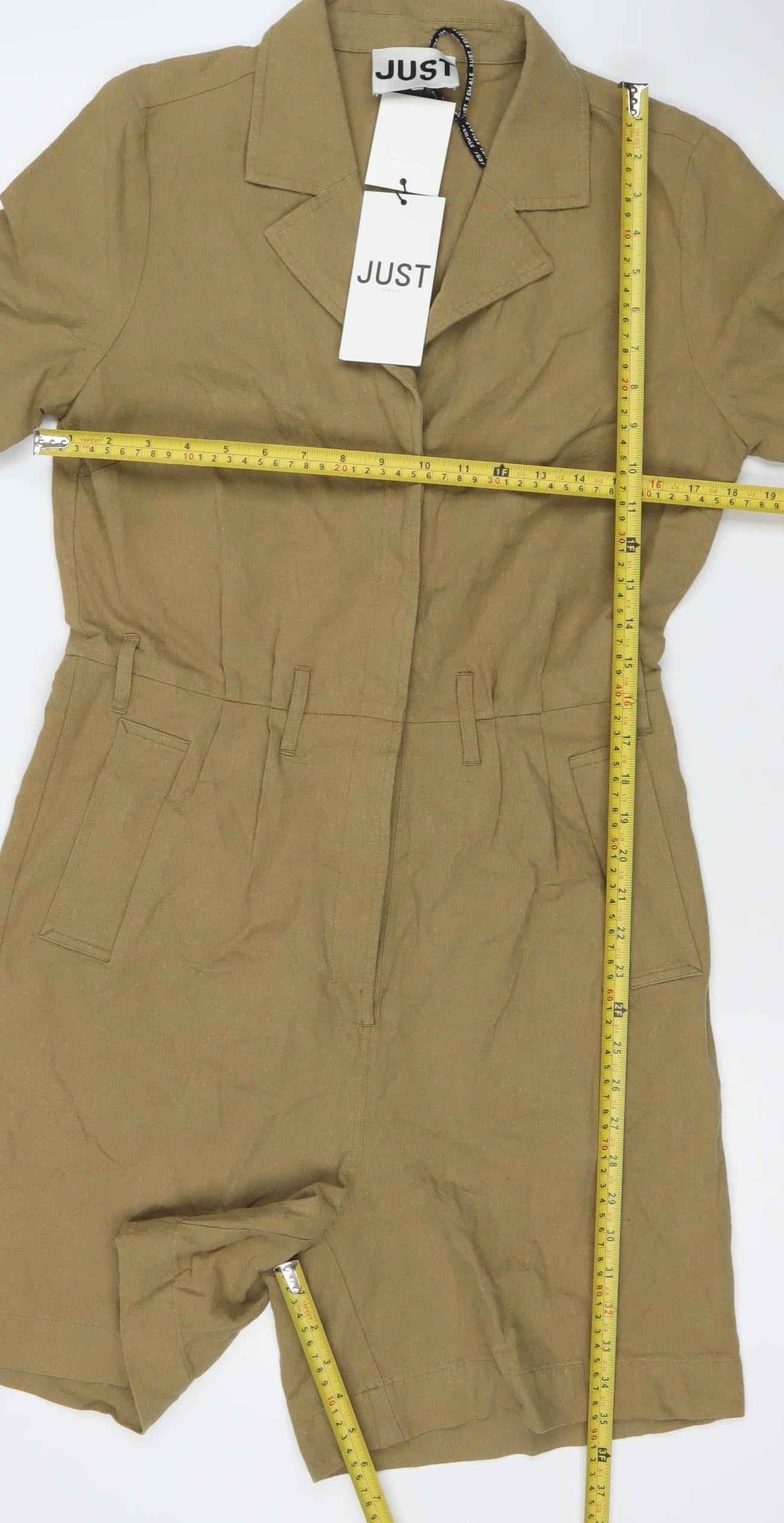 JUST Female Womens Brown Linen Cotton Short Sleeve Playsuit Size S