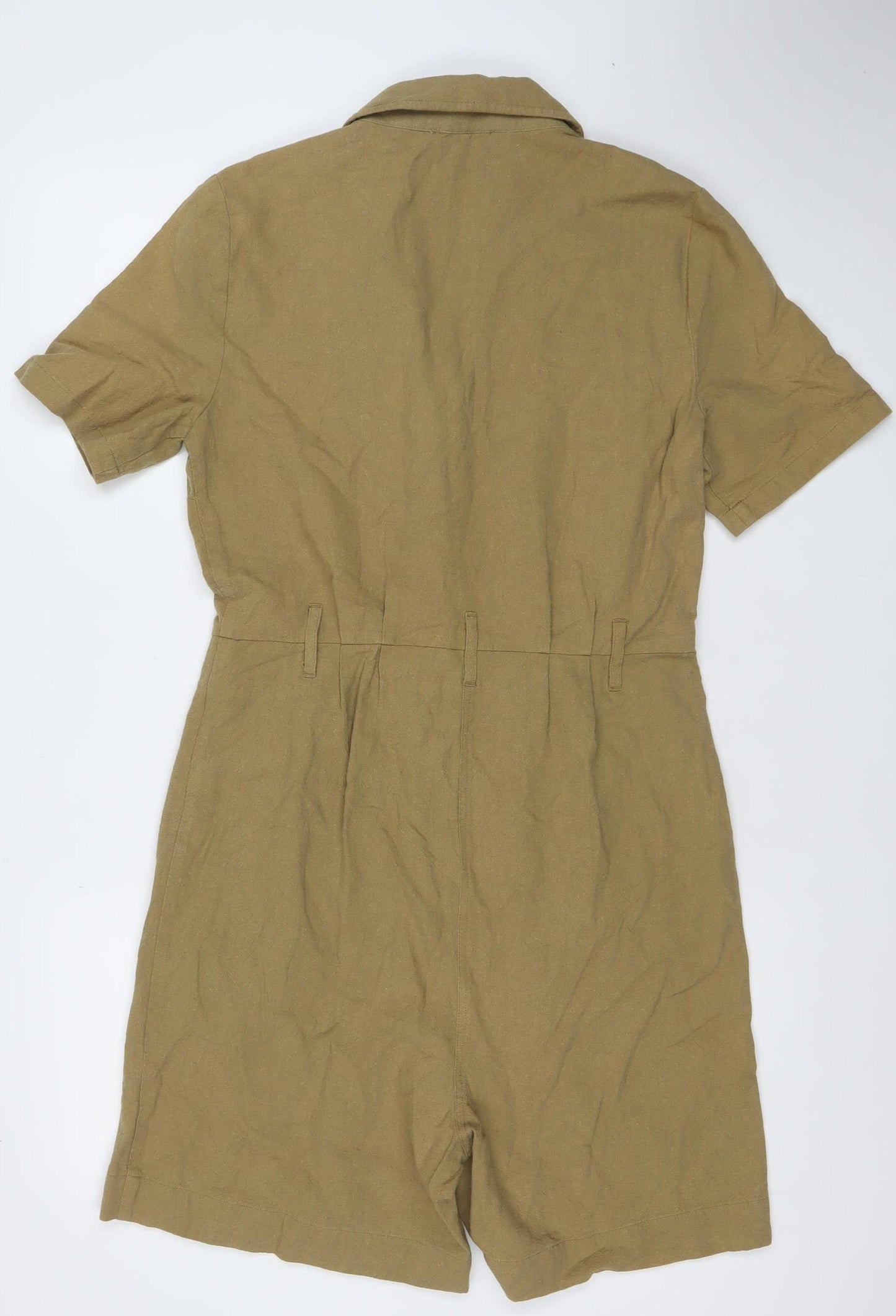 JUST Female Womens Brown Linen Cotton Short Sleeve Playsuit Size S