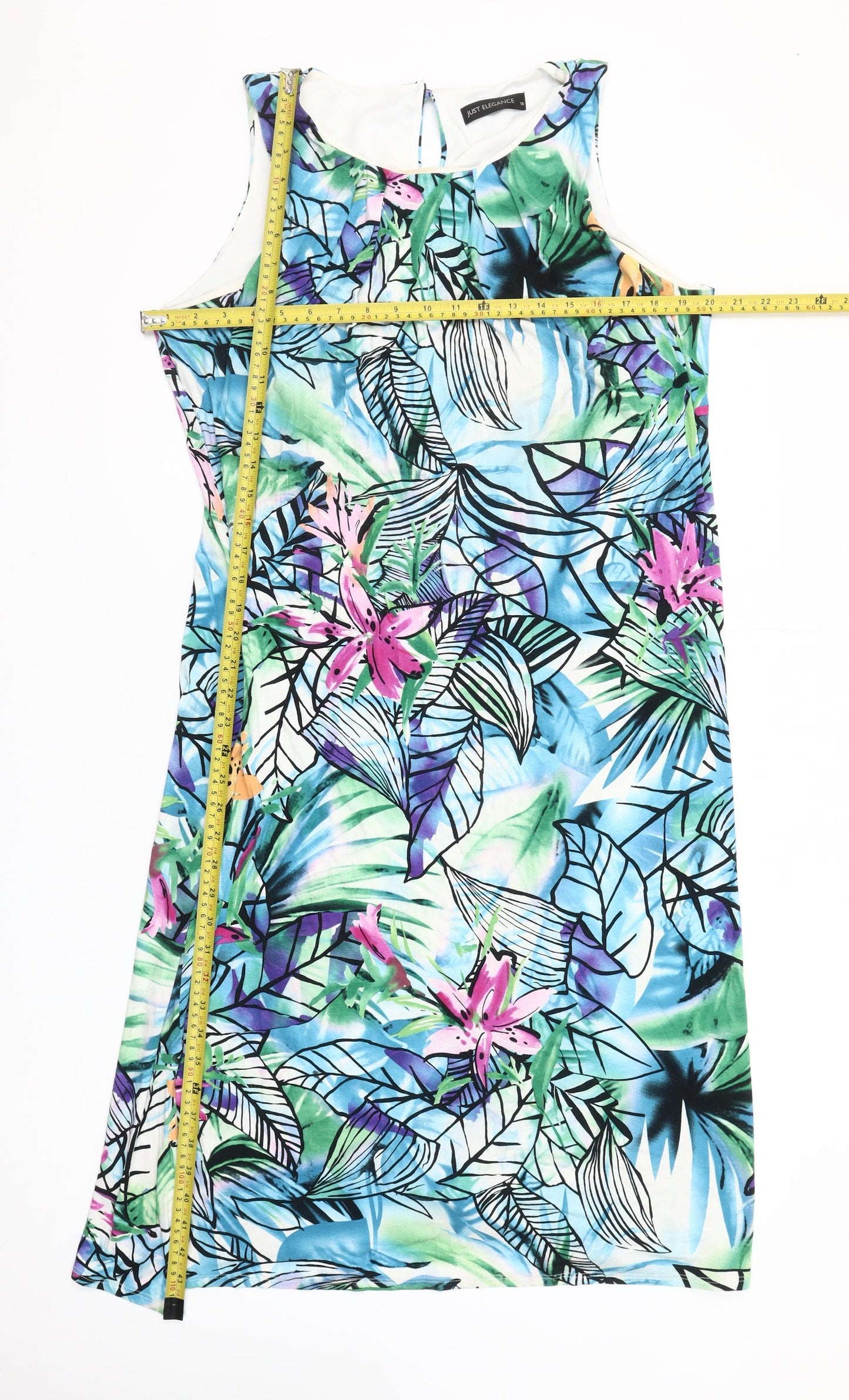 Just Elegance Women’s Multicoloured Floral Shift Dress Size 18 Sleeveless Knee Length