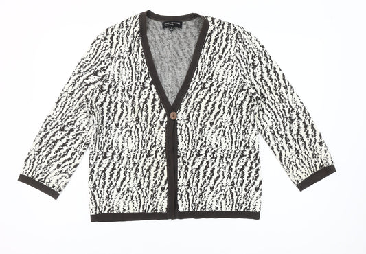 Jones New York Womens Black White Animal Print Cardigan L