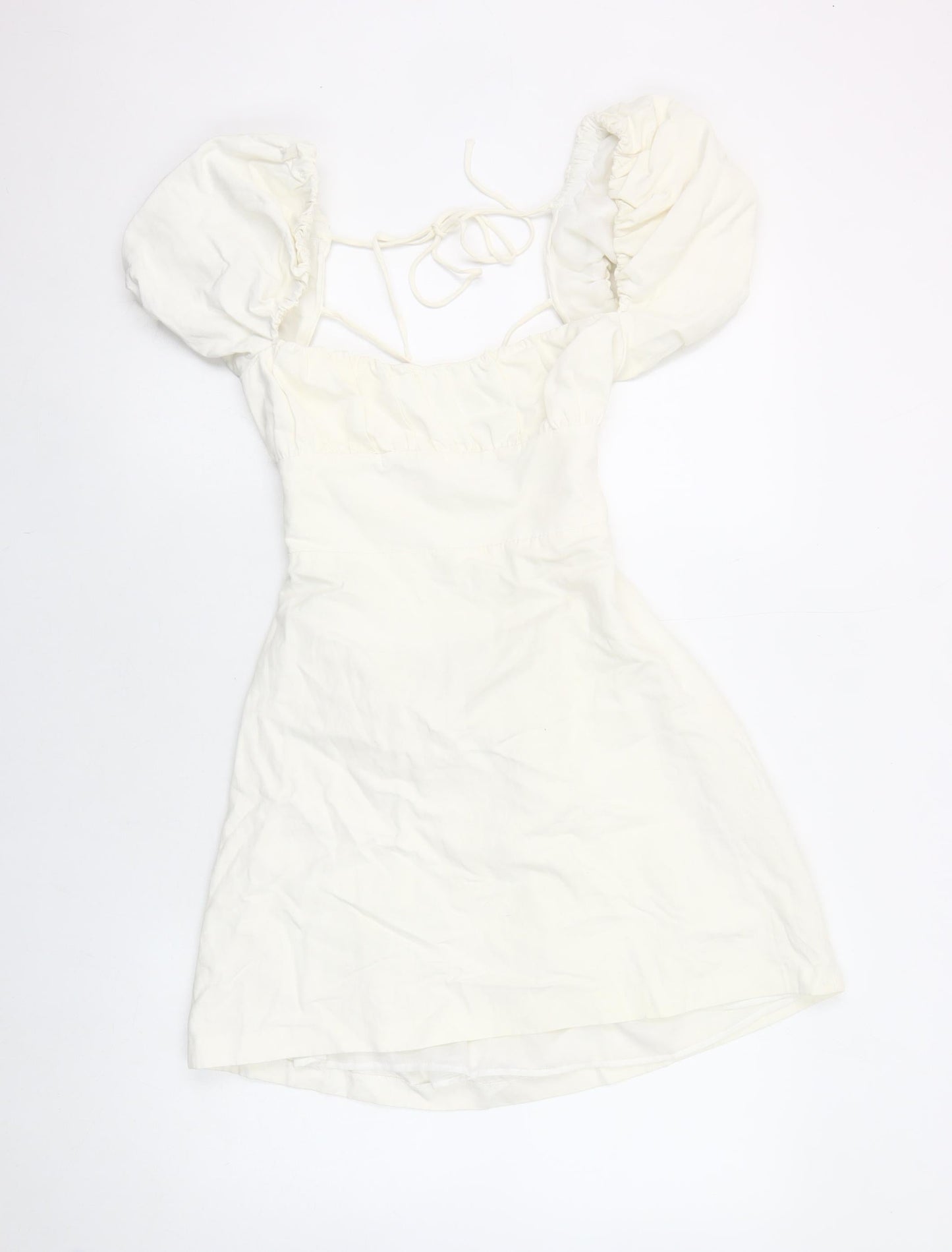 Zara Women’s Ivory Mini Puff Sleeve Square Neck Dress Size 14