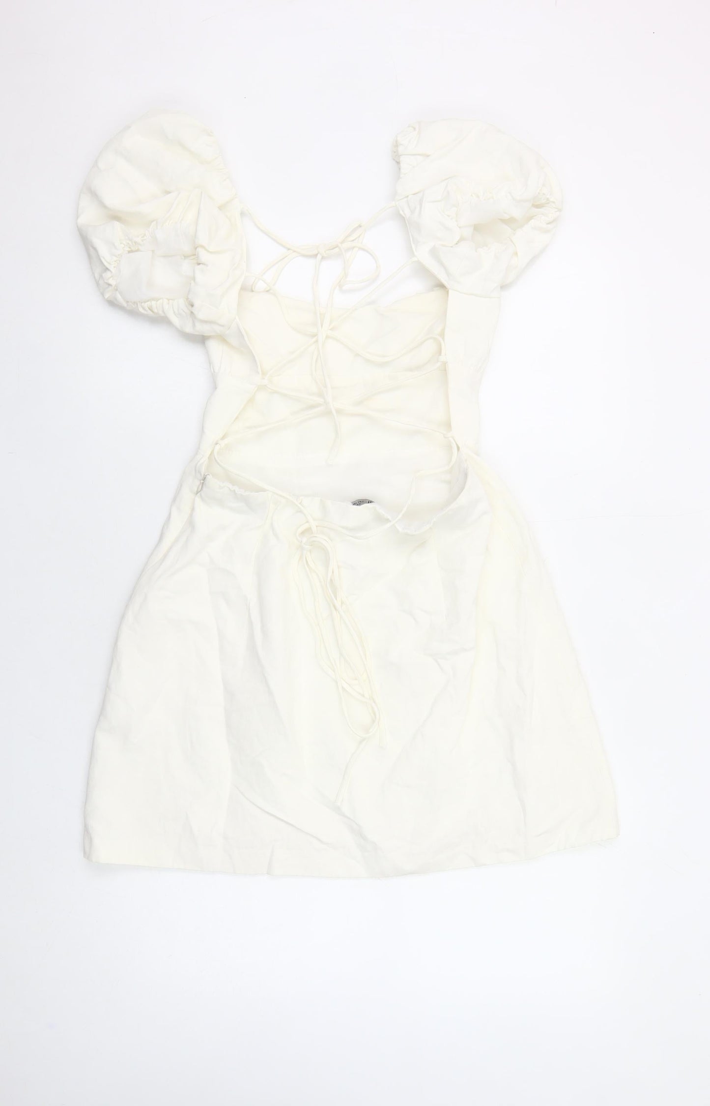Zara Women’s Ivory Mini Puff Sleeve Square Neck Dress Size 14