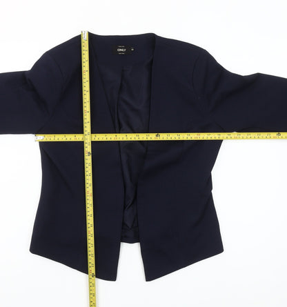 Back view of Only women’s blue tailored open front blazer jacket, size UK 10