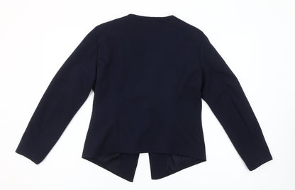 Close-up detail of Only women’s blue tailored open front blazer jacket, size UK 10