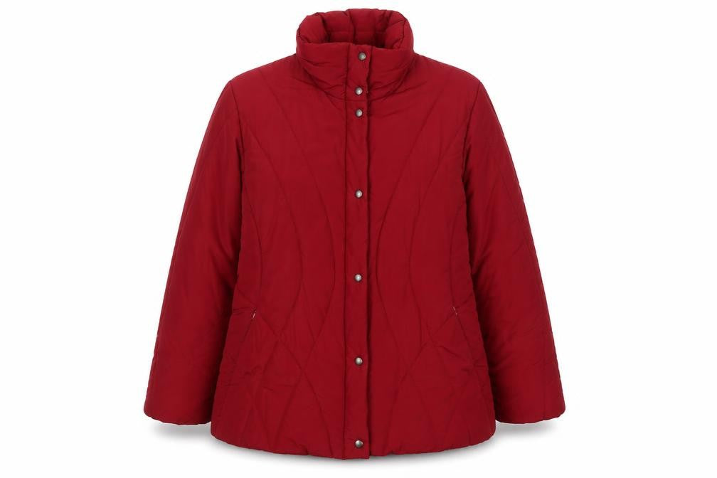 Olsen Womens Red Size 12 Puffer Jacket Quilted Mid Length Winter Coat