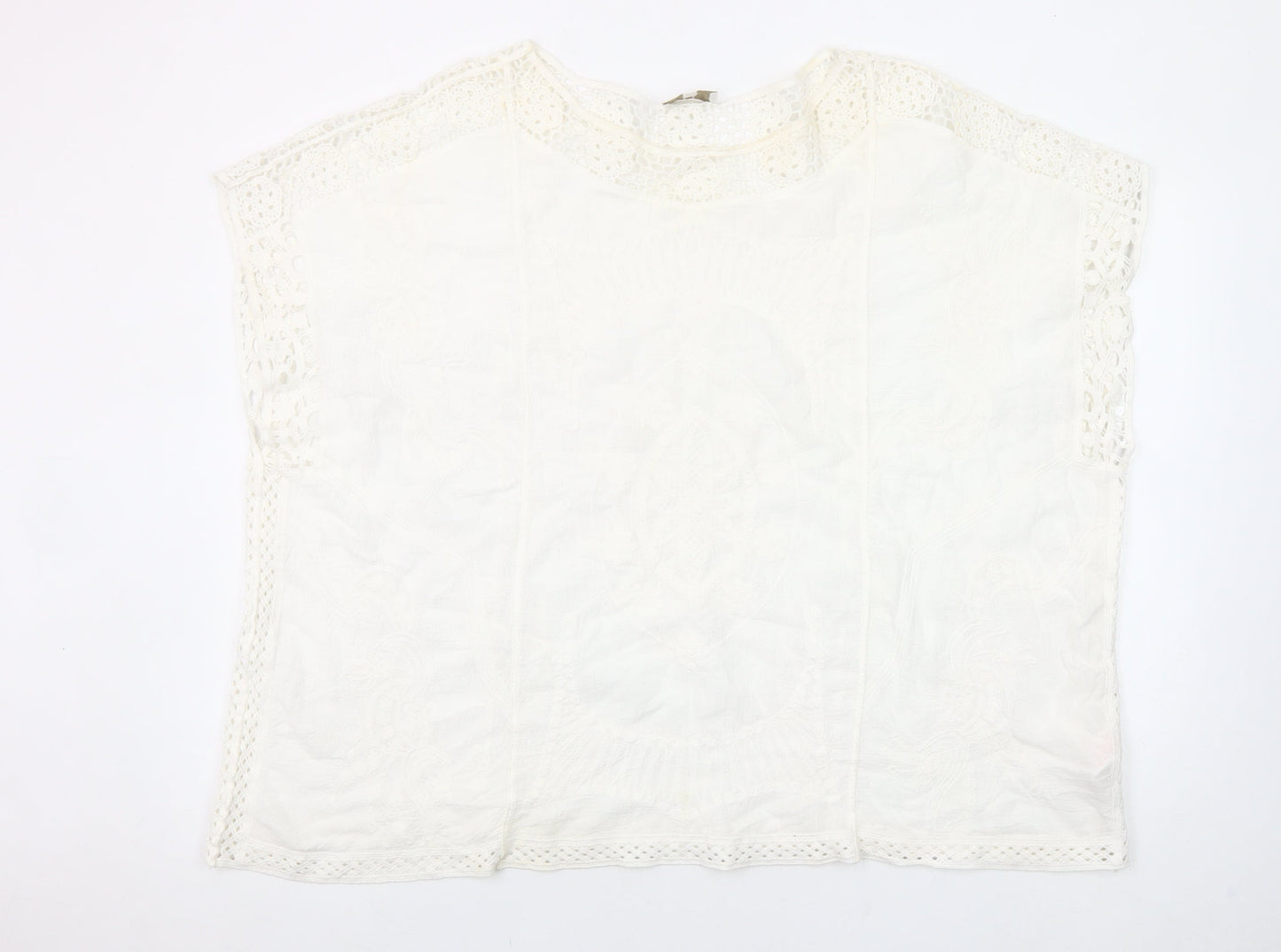 Apricot Womens Ivory Cotton Crochet Tunic Blouse S