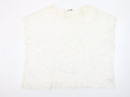 Apricot Womens Ivory Cotton Crochet Tunic Blouse S