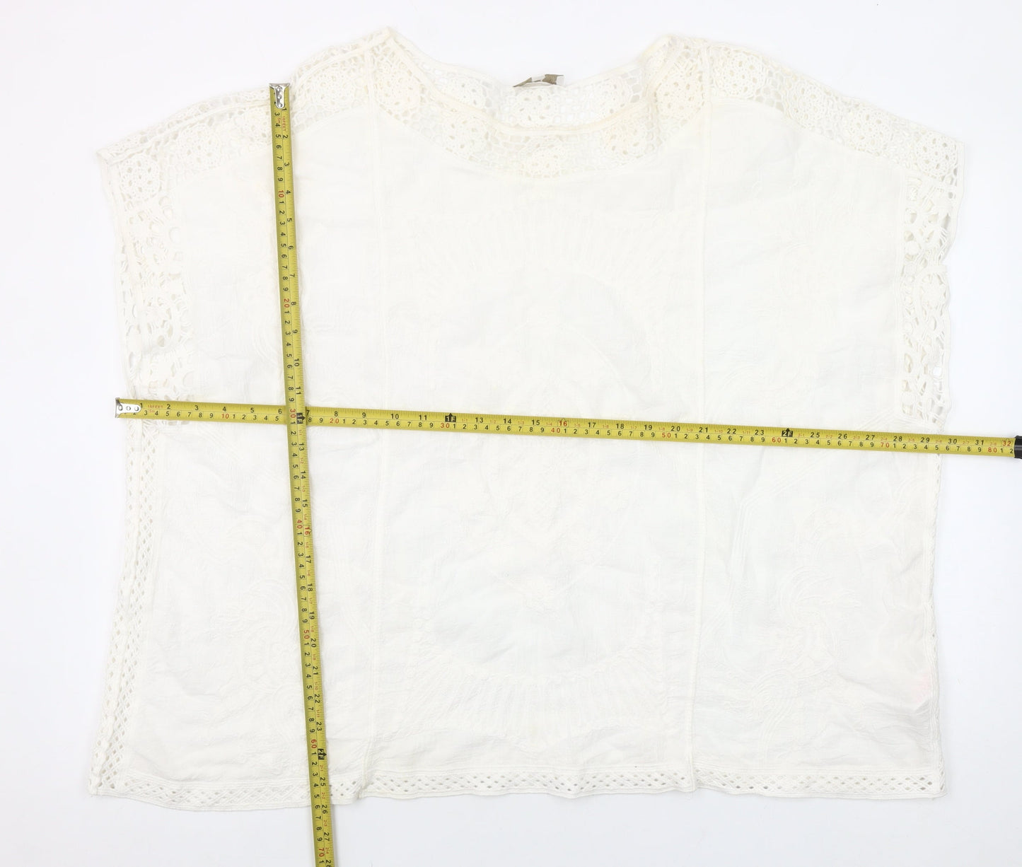 Apricot Womens Ivory Cotton Crochet Tunic Blouse S