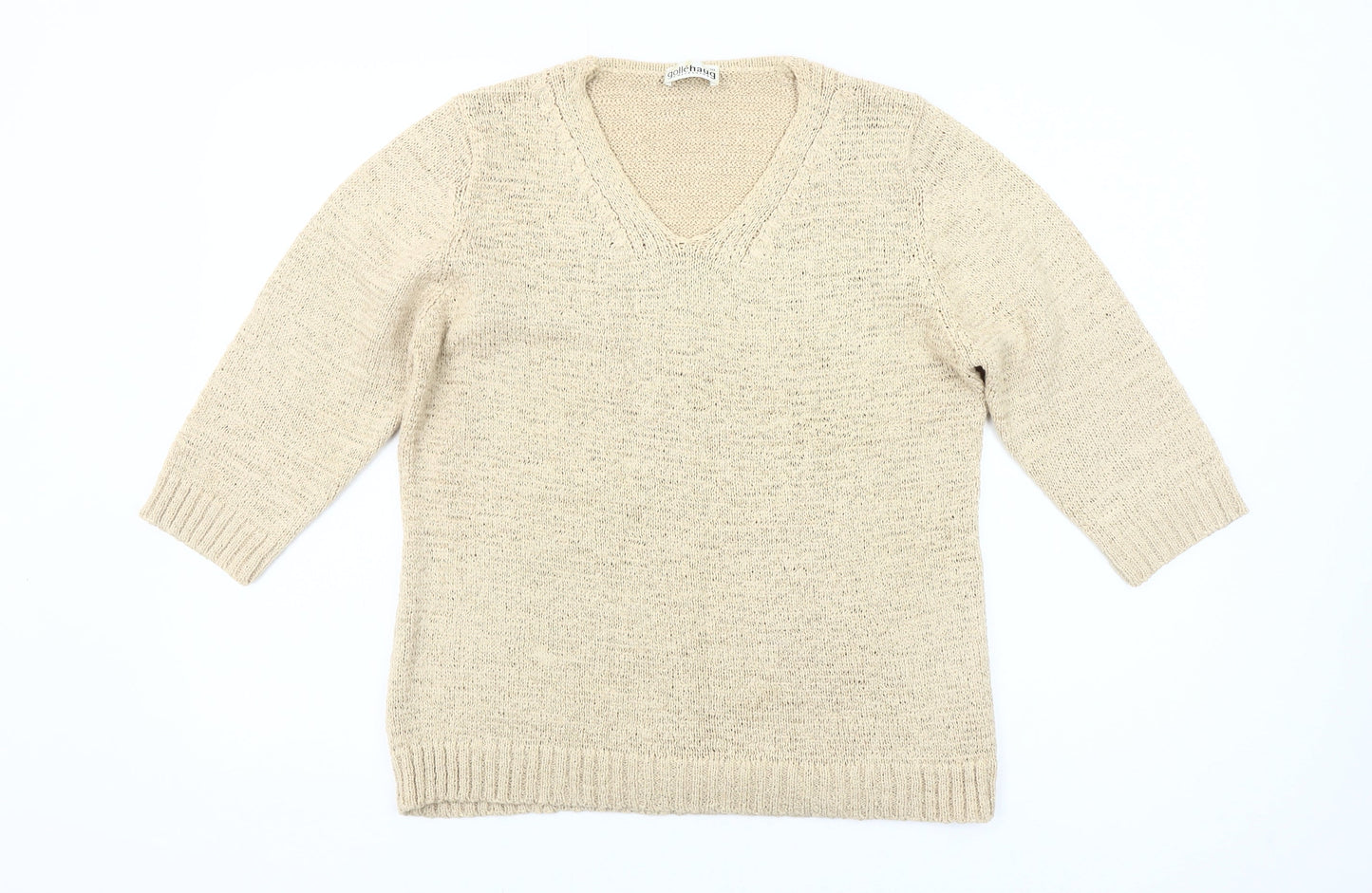 Gollehaug Womens Beige V-Neck Pullover Jumper Size 10 Knit